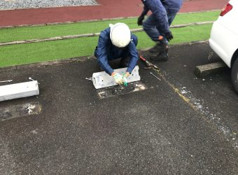 愛知県あま市七宝　舗装修繕　タイヤ止めブロック交換工事